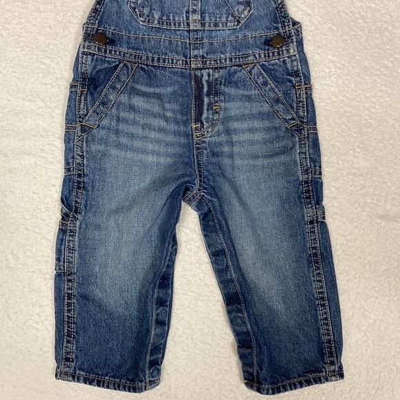 Oshkosh 12m denim blue jean overalls red white blue canvas straps - Picture 3 of 8
